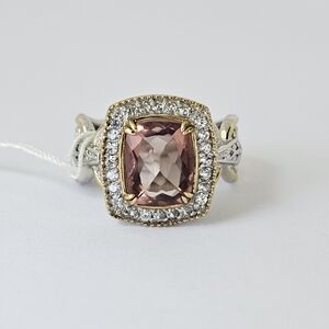 Natural Morganite & Diamond Palladium Sterling Silver 18k Ring Size 7.5! NEW